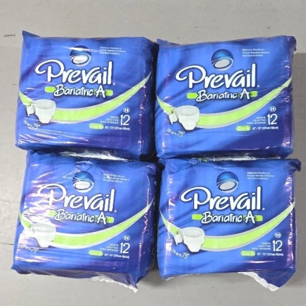 Prevail Bariatric A Adult Briefs Lot of 4 Packs (48 Briefs Total) Size 62"-73"